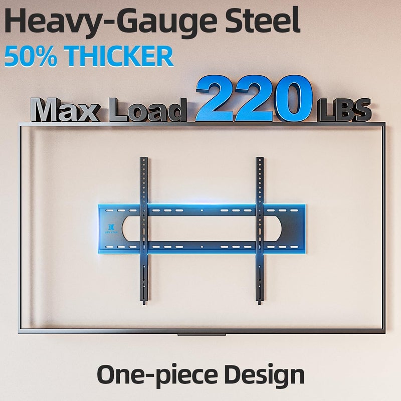 USX STAR 85 86 98 100 inch Heavy Duty TV Wall Mount for 55-120 inch Large TVs up to 220 LBS & 900x600mm Vesa, Ultra Slim Fixed TV Mount, Low-Profile TVS Bracket, 16" 24" 32" Wood Stud, Fit Most 65+ 75+ 120 TVs - Image 2